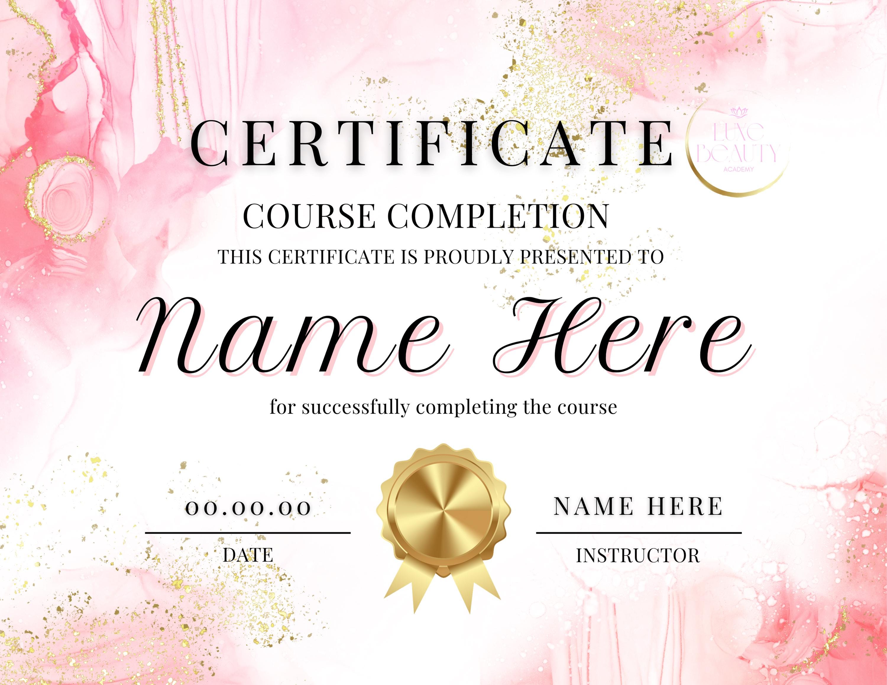 Course Completion Certificate Template.pdf Course Completion Certificate Template: Editable PDF (11x8.5 In) - Etsy