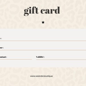 Carte cadeau, gift card, bijoux pour femme.