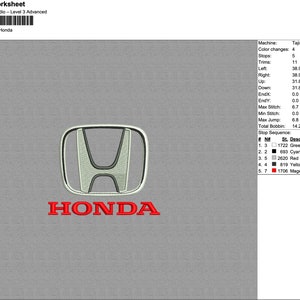 May include: A gray and black Honda logo with the word "HONDA" in red lettering below. The logo is a stylized "H" inside a circle.