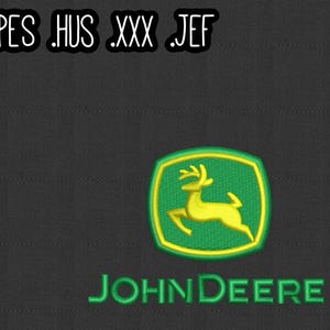 May include: Green and yellow John Deere logo featuring a stylised deer in a green field. The logo is on a black background.
