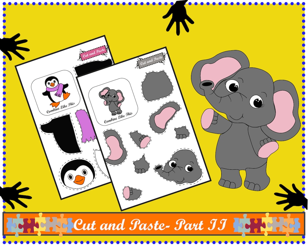 Printable Cut and Paste Animals Worksheets for Kids, Preschool