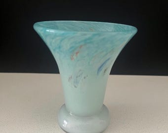 Stunning Art Glass Vase, Vintage Handblown  (Scottish Vasart /Strathearn?) Turqoise Vase, Beautiful  and Unique Vintage Gift