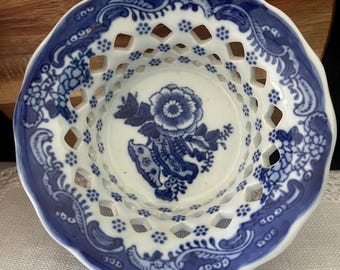 Bol vintage en porcelaine ajourée bleue et blanche, panier en céramique perforée, centre de table chinoiserie, 16 cm, livraison gratuite en Australie