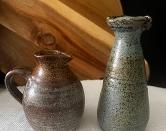 Ensemble pot à lait et vase assorti de style studio, en grès émaillé aux tons naturels, style cottagecore, livraison gratuite en Australie, lot de 2.