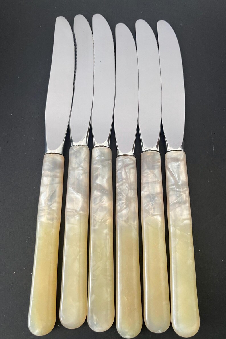 Vintage Grosvenor Knives Set of 6 Stainless Steel Mother of Pearl Style