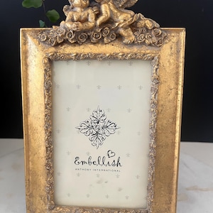 Vintage Gold/Gilt Tone Frame in French Baroque Style, Ornate Gold Coloured Photo Frame with Cherubs, Flowers and Bows, French Decor  Gift