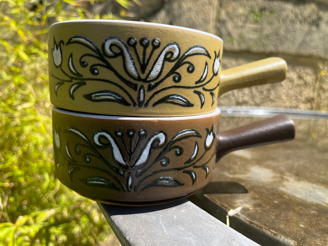Vintage Japanese Stoneware Ramekins , Retro /boho Pottery Bowls With ...