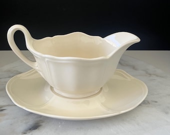 Saucière et sous-assiette Wedgwood Queensware Creamware vintage, saucière Queen's Plain Ivory, vaisselle anglaise, décoration de cuisine de style cottage