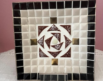 Vide-poches vintage en mosaïque, assiette décorative style mosaïque milieu du siècle, vide-poches géométrique, décoration murale, 12,5 cm, décoration murale rétro