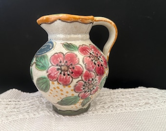 Vintage Royal Gouda Pottery Floral Jug, Mid Century Hand Painted Dutch Earthenware, Dual Label Collectible Jug,  Gift for Ceramic Collectors