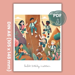 Boulder Birthday Party Invitation | Girls Boys Climbing Bouldering Nature | Kinder Klettern Einladung| DIN A6 Digital Download Print