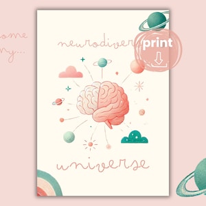 Carte Univers Neurodiverse | A6 Imprimer Téléchargement numérique | Neurodiversité Neurodivergente Neuroplasticité | Thérapie de santé mentale cérébrale pour le TDAH