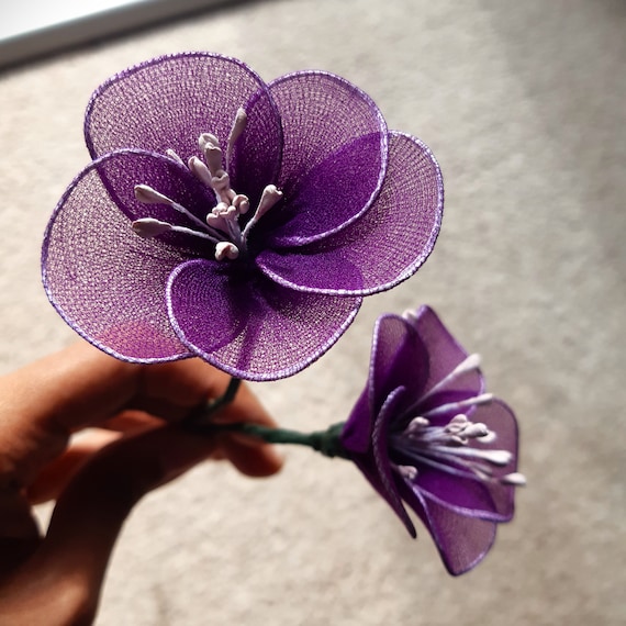 Artificial Purple Flower Made With Stocking Etsy