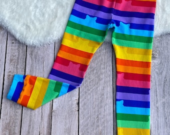 Jambières d'oreilles de chat arc-en-ciel, leggings pour tout-petits et enfants, cadeau de vêtements pour enfants lumineux et unique