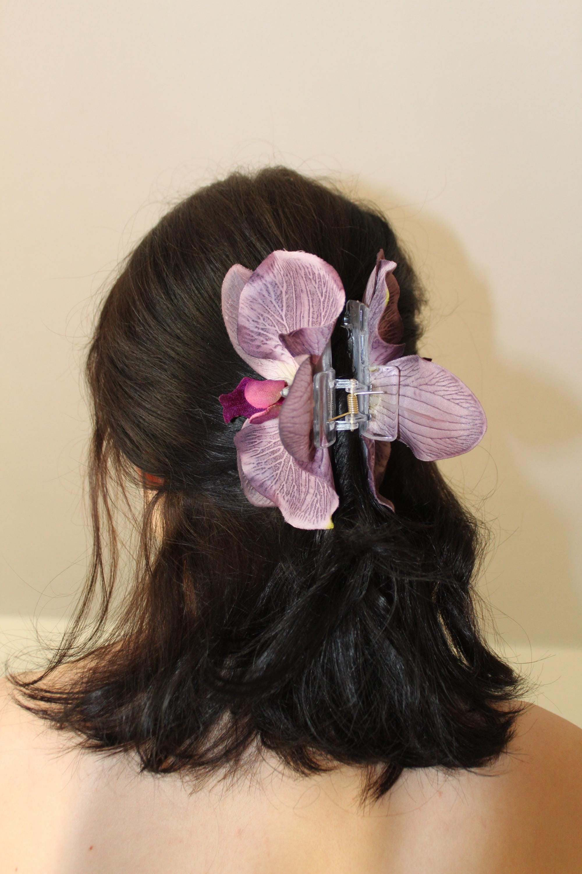 Handmade Purple Orchid Hair Clip, Floral Wedding Barrette - Etsy display picture 1