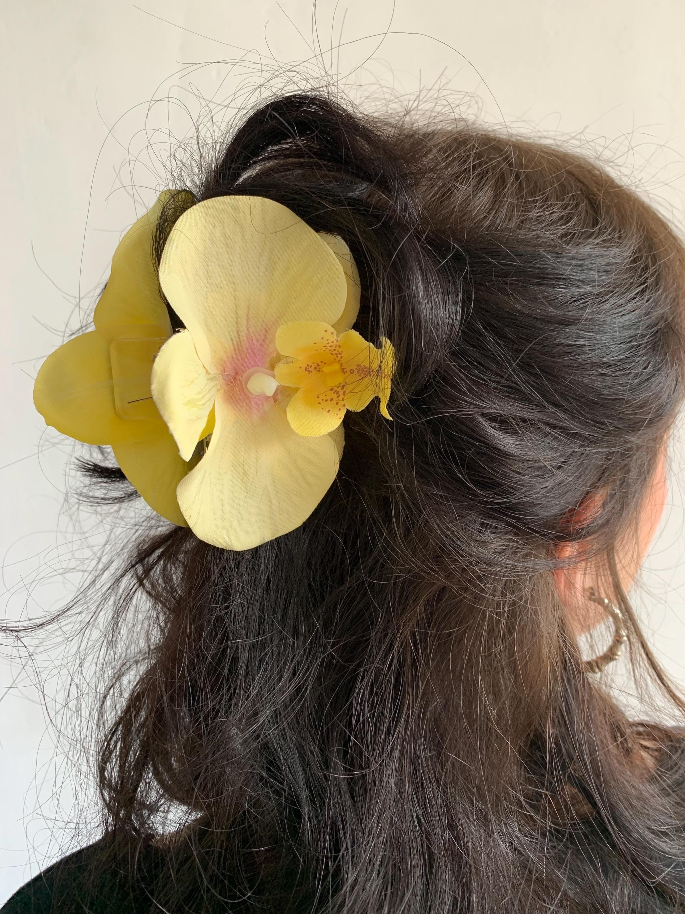 Handmade Yellow Orchid Hair Clip, Floral Barrette, Delicate  display picture 2
