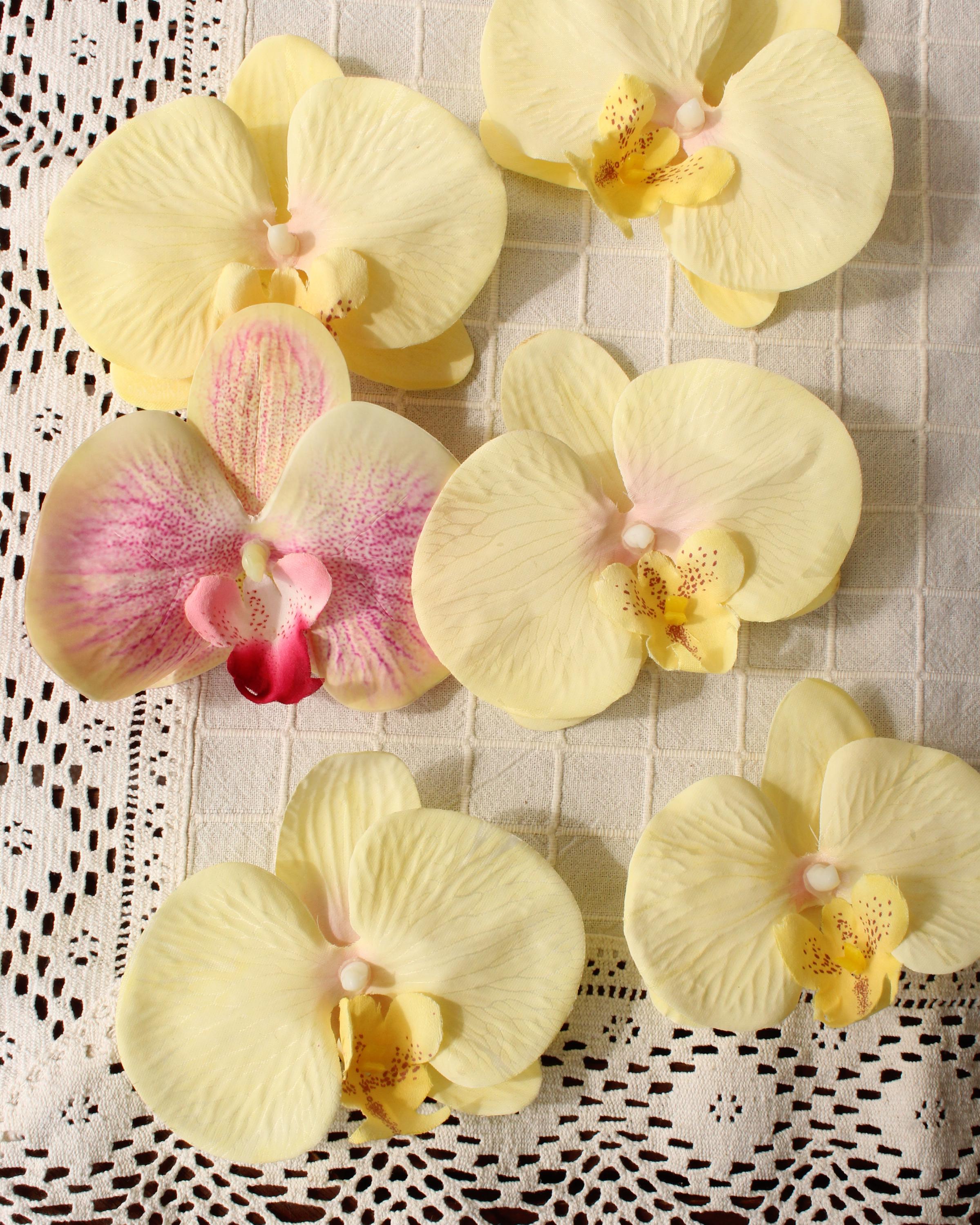 Handmade Real Yellow Orchid Hair Clip -  Floral Accent Polynesian Orchid Hair Clip: Tahitian Costume, Tropical  main image 3