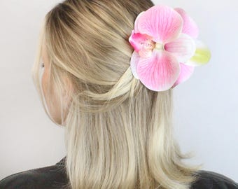 Handgjord orkidéhårspänne, elegant blommig hårspänne