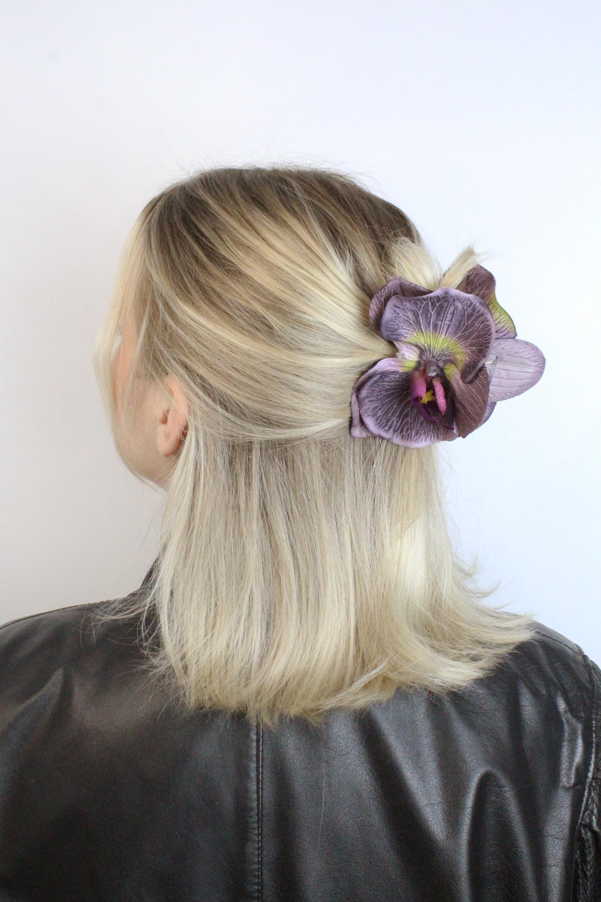 Handmade Purple Orchid Hair Clip with Dangle Beads Handmade Purple Orchid Hair Clip, Floral Wedding Barrette - Etsy main image 4