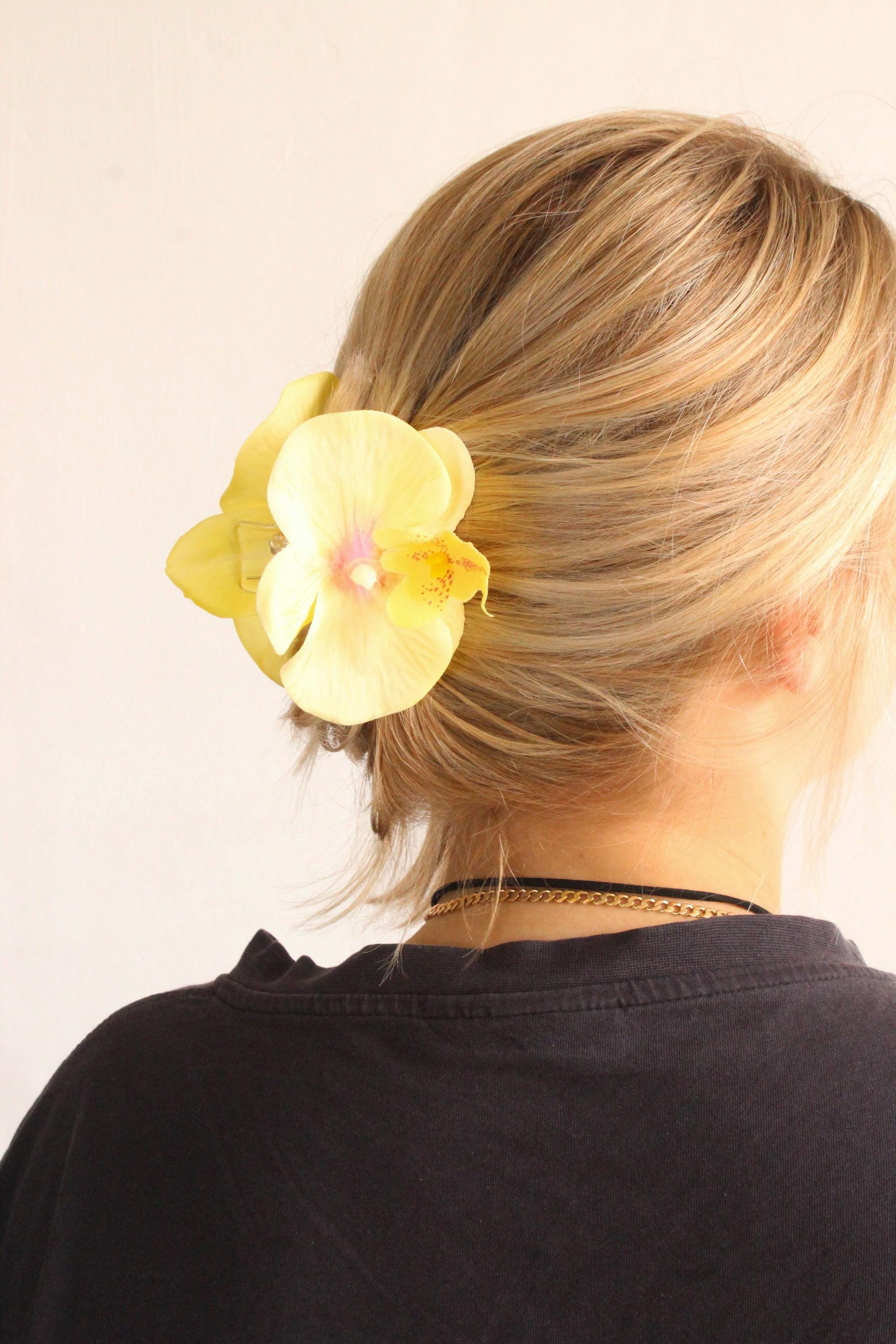 Handmade Yellow Orchid Hair Clip, Floral Barrette, Delicate  display picture 3