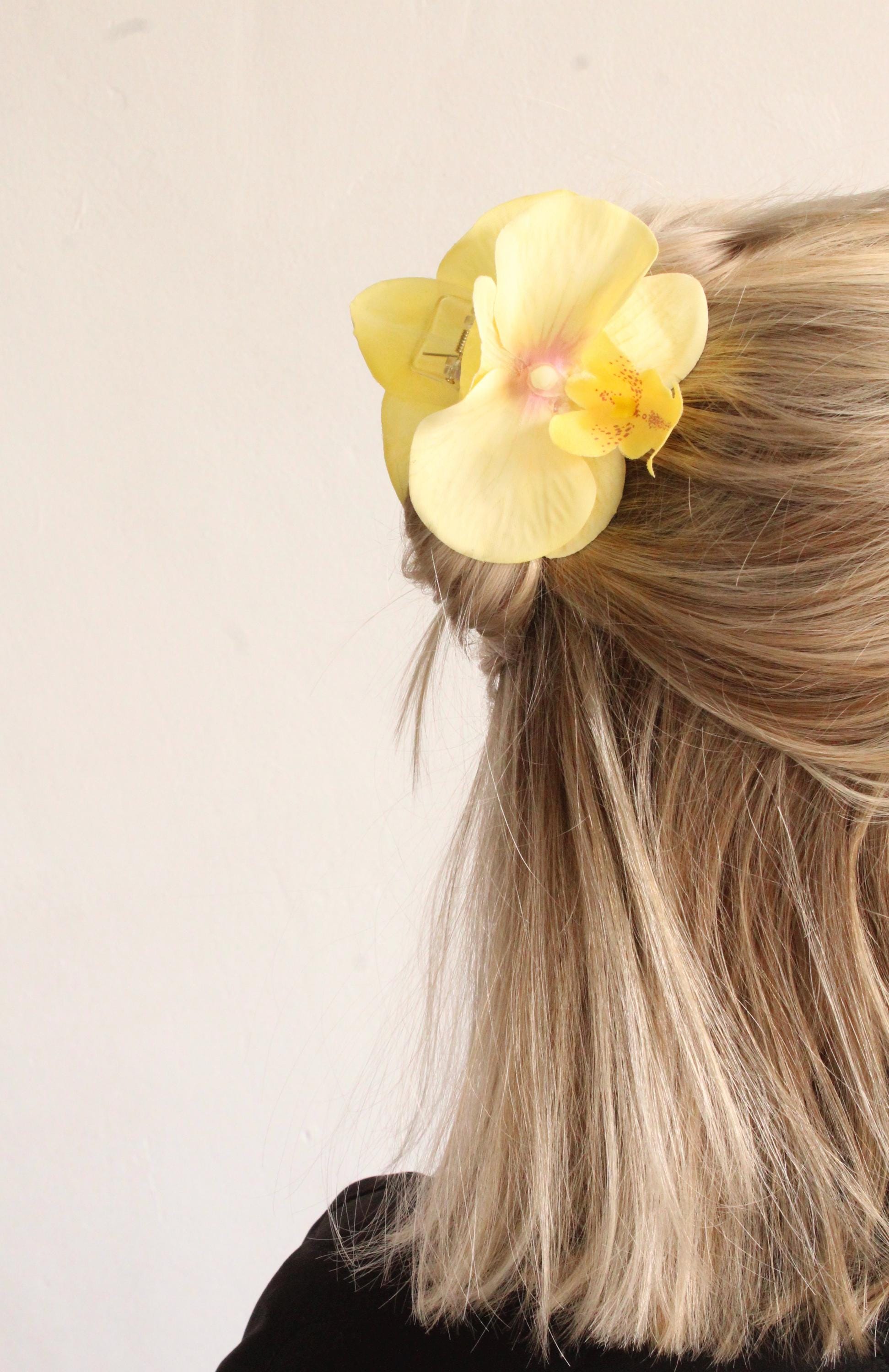Handmade Yellow Orchid Hair Clip, Floral Barrette, Delicate  display picture 1