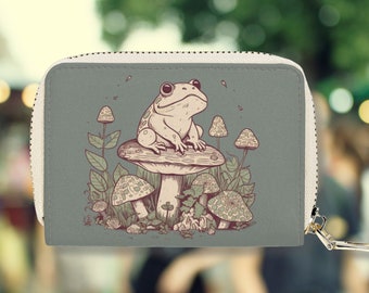 Retro Frog On A Mushroom Small Wallet, Cottagecore Wallet, Minimalist Wallet, Cute Wallet, best gift, trending now, best selling, birthday