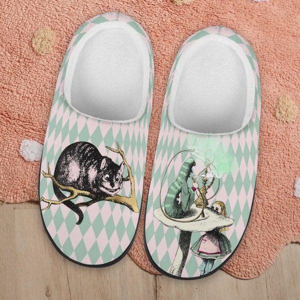 Alice au pays des merveilles Chaussons chat et chenille du Cheshire, chaussons, chaussons, chaussons pour femmes, chaussons pour hommes, meilleur cadeau, meilleurs cadeaux de vacances