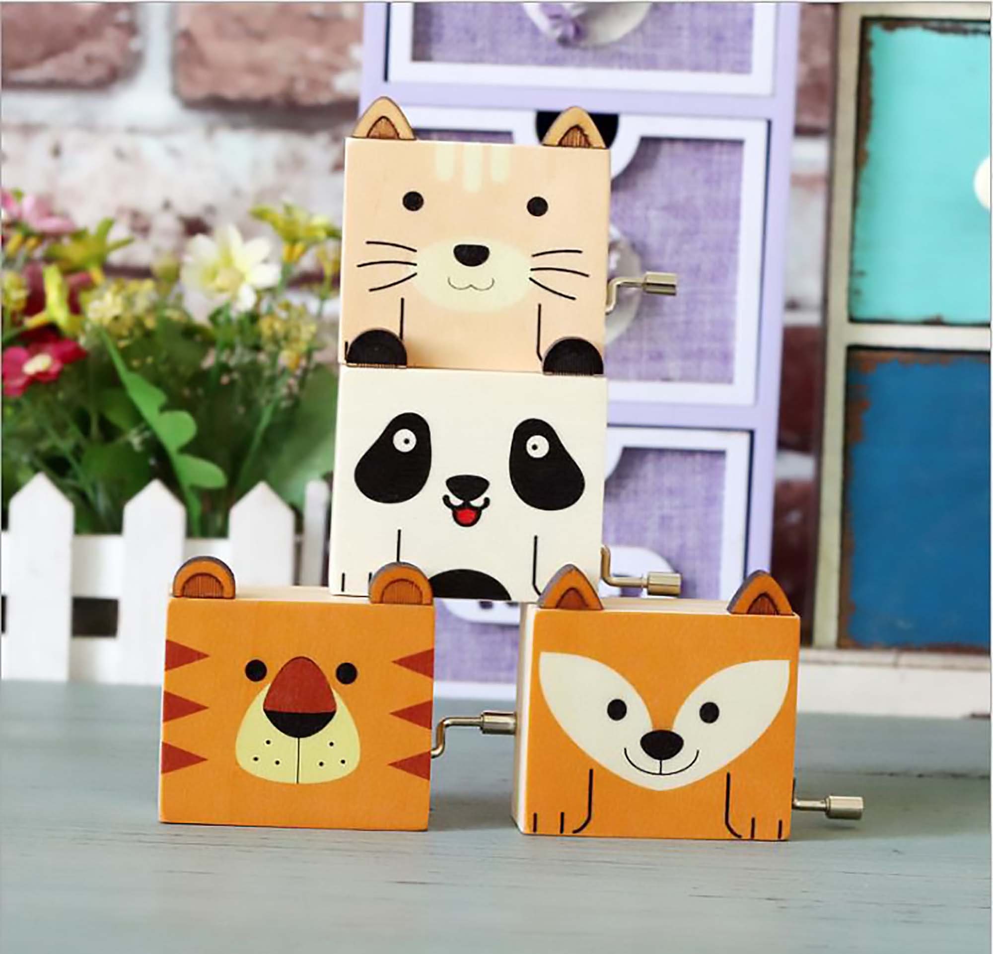 Cartoon Animal Music Box Square Animal Music Box Wooden Etsy