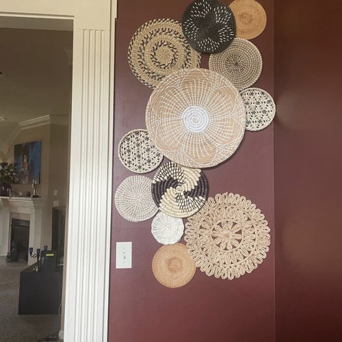 Set Of 13 Basket Wall Decor, Boho Wall Decor, Boho Wall Art, Wicker Round Bowl, Wicker shops Wall Tray, Bohemian Wall Decor, Hanger Wall Plate