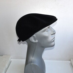 Vintage MAYSER Size 59 Mens Flat Cap Black Baker Boy Wool Hat Cap Newsboy Ear Flap Unisex Mariner Boy Hat
