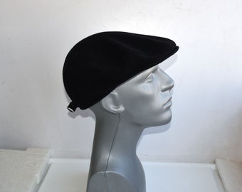 Vintage MAYSER Size 59 Mens Flat Cap Black Baker Boy Wool Hat Cap Newsboy Ear Flap Unisex Mariner Boy Hat