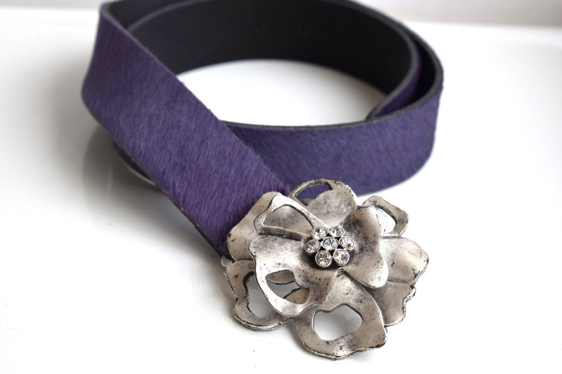 GF Ferre Women Purple Sequined Silver Metal Buckle Belt