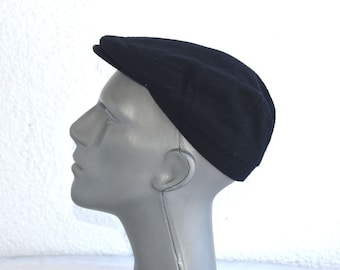 Vintage Size 56 Dark Navy Blue Wool Mens Flat Cap Baker Boy Wool Hat Cap Newsboy Headgear for Him Unisex Golf Mariner Boy European Fashion