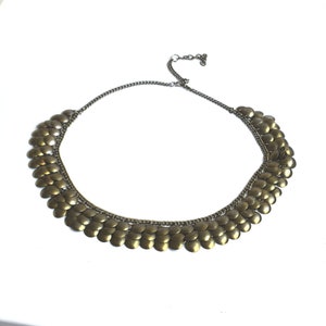 Vintage Brass Chain Charm Pendant Chunky Necklace Choker Native Tribal Round Statement Minimalist Jewelry Unisex