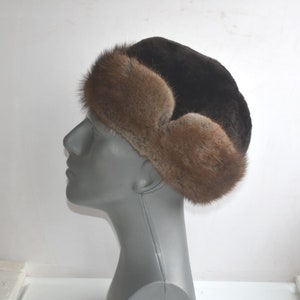 Chapéu de pele marrom escuro vintage tamanho 57 chapéu cossaco de inverno chapéu de pele real aba de orelha masculino feminino unissex acessório de cabeça mcm moda europeia