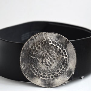 Vintage Genuine Leather Black Wide Belt Solid Metal Ancient  display picture 1