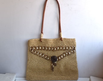 Coach Hamptons Straw & Leather Tote Bag - Etsy