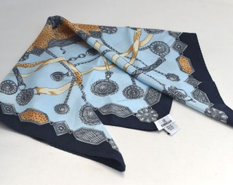 Vintage CODELLO 100% Silk Scarf Headscarf Navy Blue Geometric Square Retro MCM Unisex Scarves Clothing Accessory European Germany MCM
