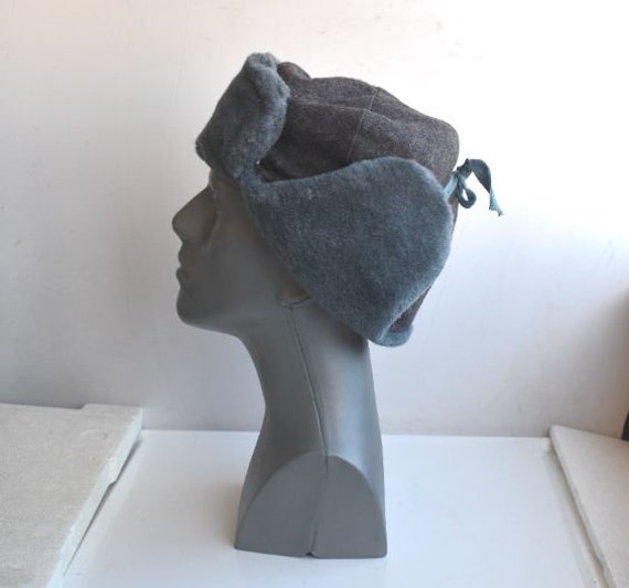Vintage Trapper Hat Ushanka Gray Blue Real Fur Le… - image 5