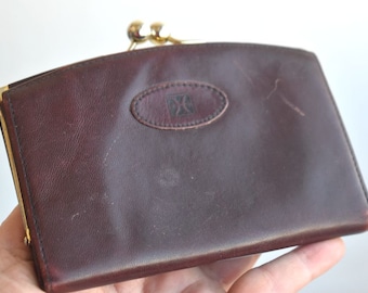 Vintage Dark Red Genuine Leather Bag Purse Wallet Geometric European MCM Mid Century Modern Germany Fashion Women Girl Gift Accessory