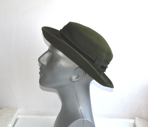 Forchheim Vintage German Handmade Woolen Fiber Fedora Hat Vintage Oktoberfest german green wool fedora hat with nice  main image 4