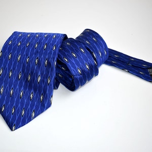 Vintage Paco Rabanne Paris Tie Geometric Pattern Blue Necktie European Mens Fashion Menswear Silk Fabric Accessory For Him