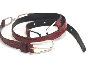 Vintage Red Leather Belt With Snake Metal Buckle - Etsy display picture 1