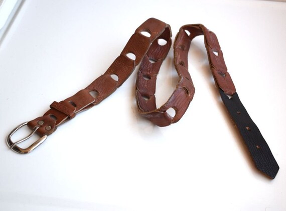 Vintage Brown Genuine Leather Silver Buckle Belt Solid Metal  display picture 1