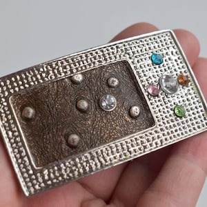 Vintage Ceinture Boucle Argent Strass Verre Cristal Filigrane Gravé Acier MCM Mid Century Mode Solide Métal Robe Accessoire DIY