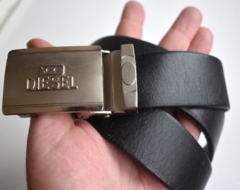 Diesel Black Leather Belt Silve Round Metal Buckle Made in Italy Size 70 Vintage Diesel Black Genuine Leather Belt Solid Metal Silver  main image 4