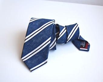 Vintage OLYMP corbata azul blanco rayas corbata Italia europea hombres moda ropa de hombre retro tela de seda accesorio para él padres regalo de los hombres