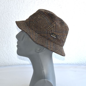 Vintage MAYSER Size 57 Men&#39;s Fedora Hat Brown Houndstooth Check Wool Fedora Made in Germany European MCM Fashion Mens Accessory
