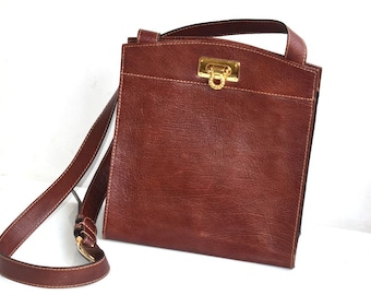 Vintage Shoulder Crossbody Messenger Bag Brown Tan Genuine Leather Every day Clutch Purse Handbag Fashion European Minimalist MCM Women