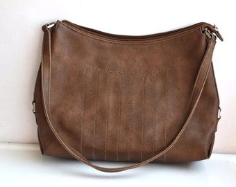 Vintage Natural Brown Tan Leather Shoulder Bag Every day Brown Clutch Purse Retro Handbag Hand Bags Fashion Germany European Women Bags